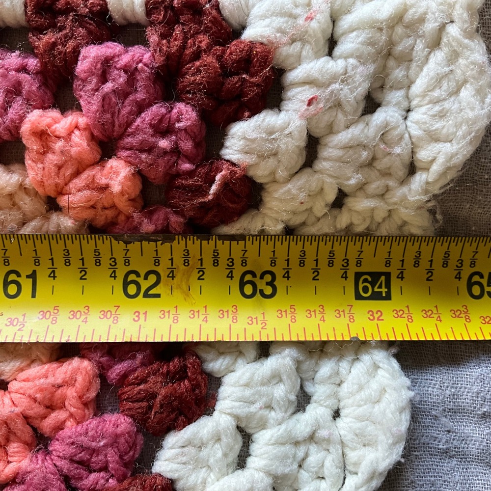 Vintage Handmade Granny Square Crochet Blanket Throw Boho Pink Burgundy Cream - Picture 5 of 5